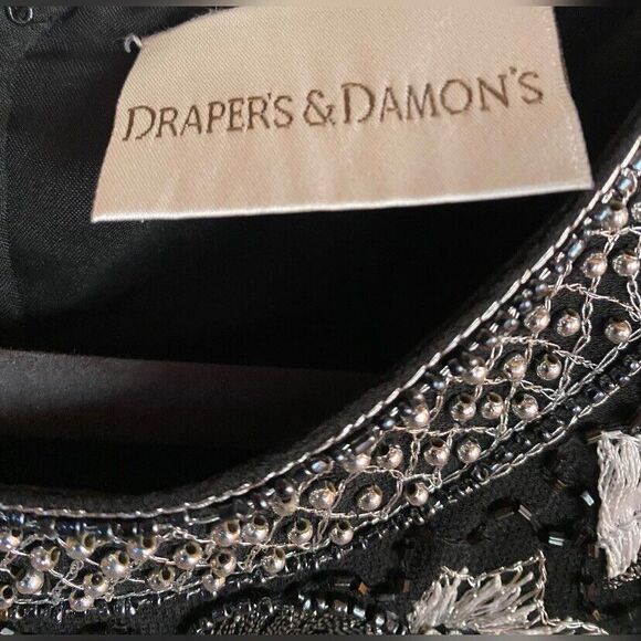 Draper’s & Damon’s Blouse Women’s XL Black Beaded Embroidered Lined Formal Party - Picture 6 of 7